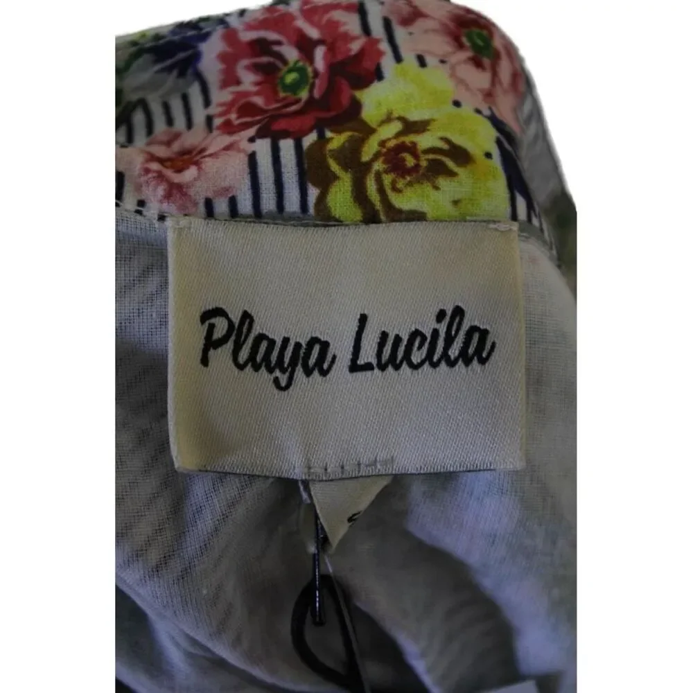 Playa Lucila Womens Button Front Belted Floral Striped Skirt Multicolored Small